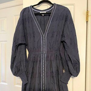 Never Worn - Blue-Gray Puff Sleeve Boutique Dress with V-neck | Size Medium